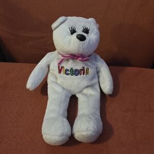 White Teddy Bear with Colorful Embroidery